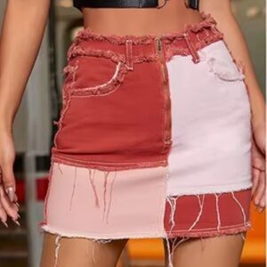 SHEIN - Womens Red and Pink Patchwork Mini Jean Skirt w/ Pockets - Size M